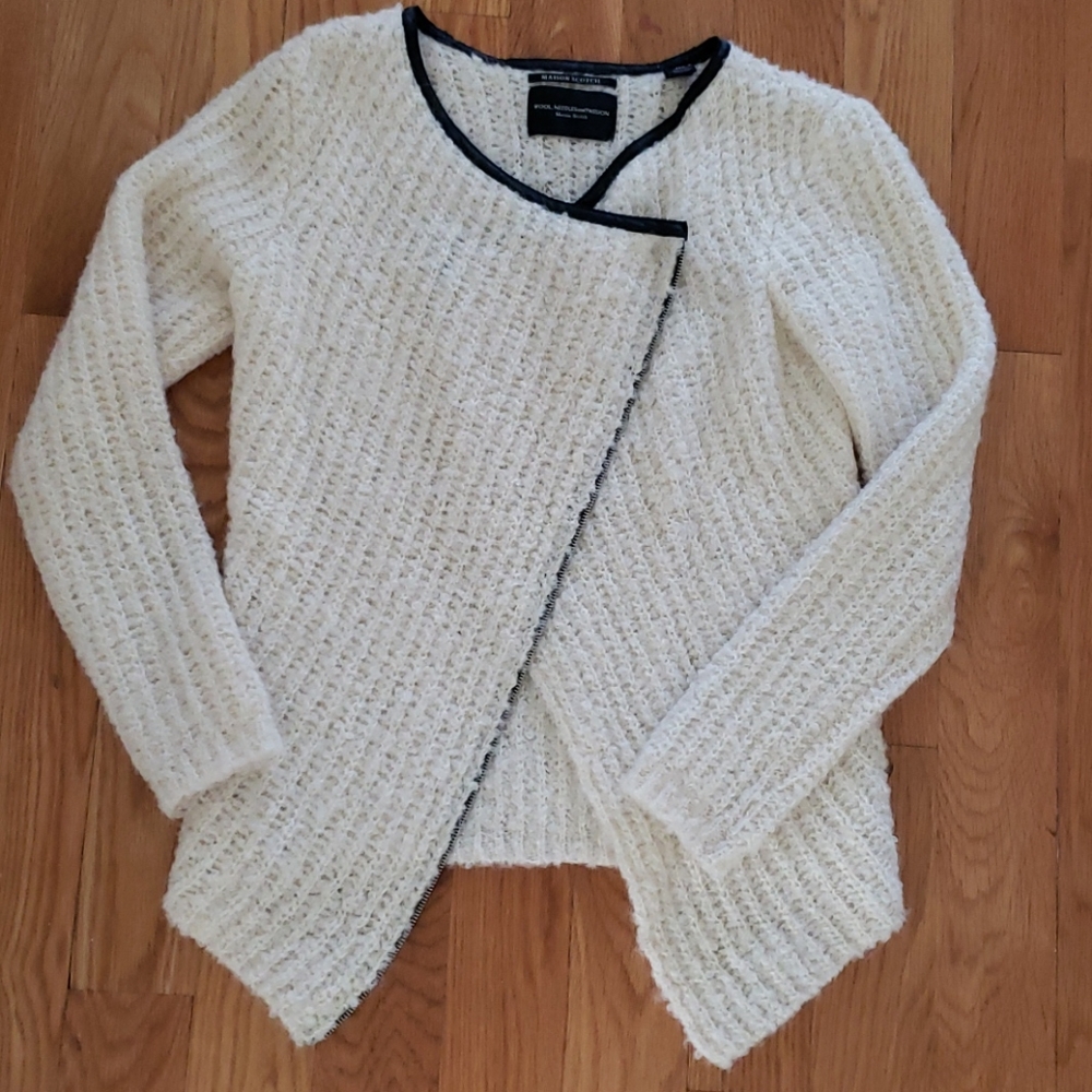 HOST PICK Scotch and Soda cardigan white with black leather trim women's M
